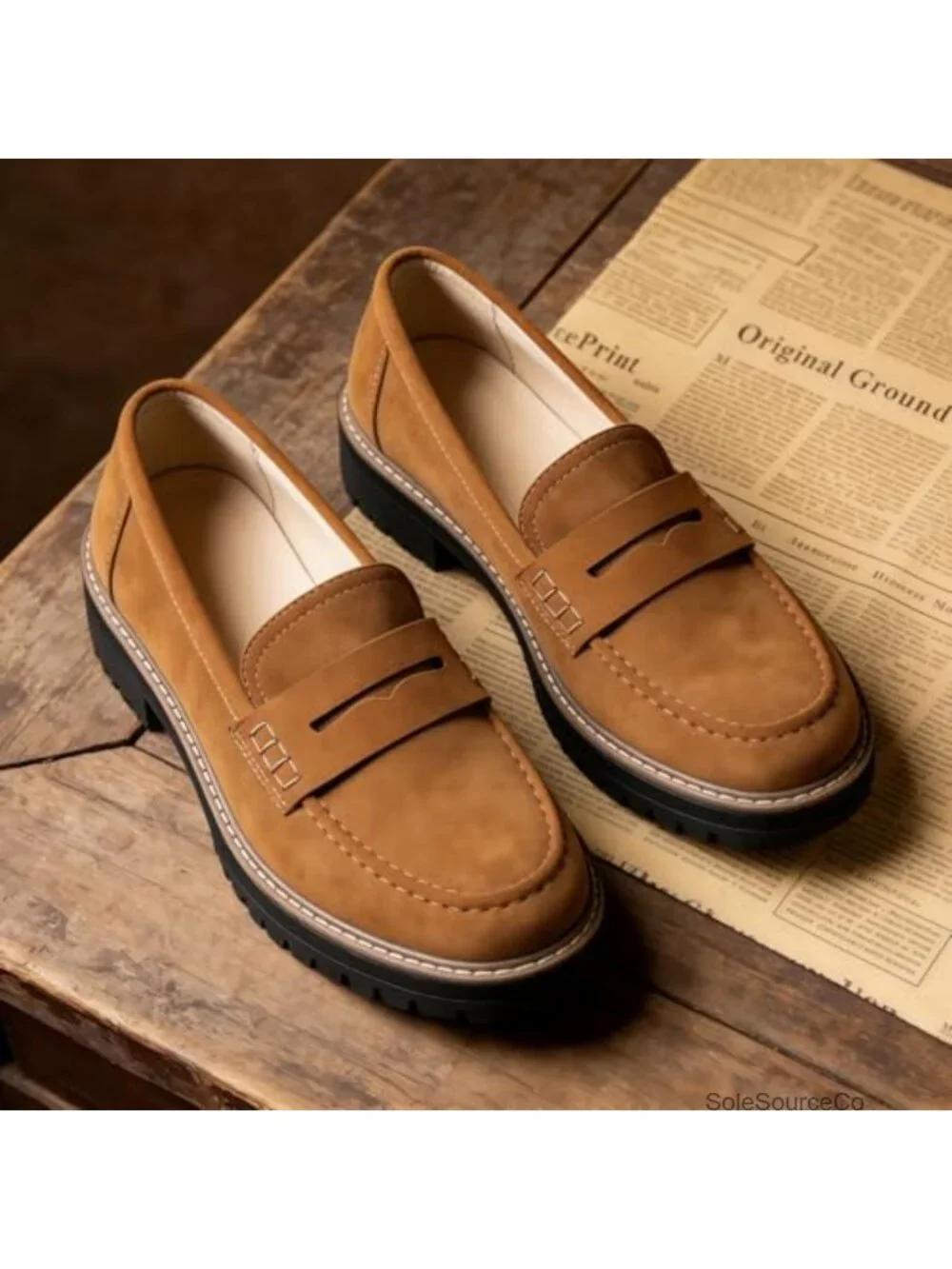 Suede Platform Penny Loafers Slip On Chunky Work Walking